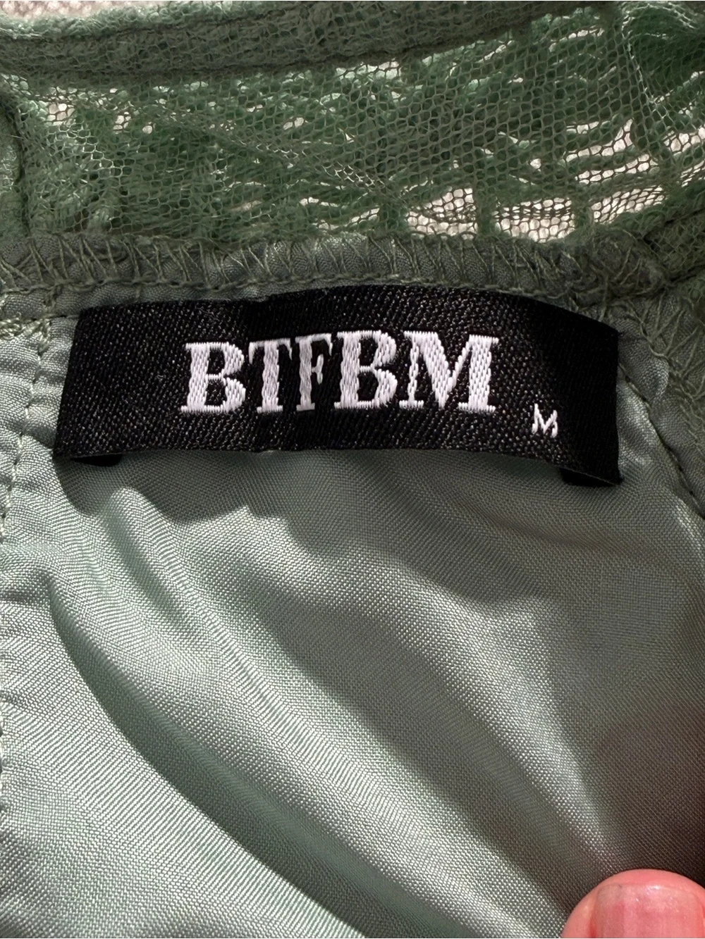 BTFBM Sage Green Crochet Halter Tiered Babydoll Dress Size M